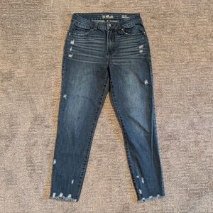 Rewash Women's Distressed Dark Wash Skinny Crop Jeans 5/27